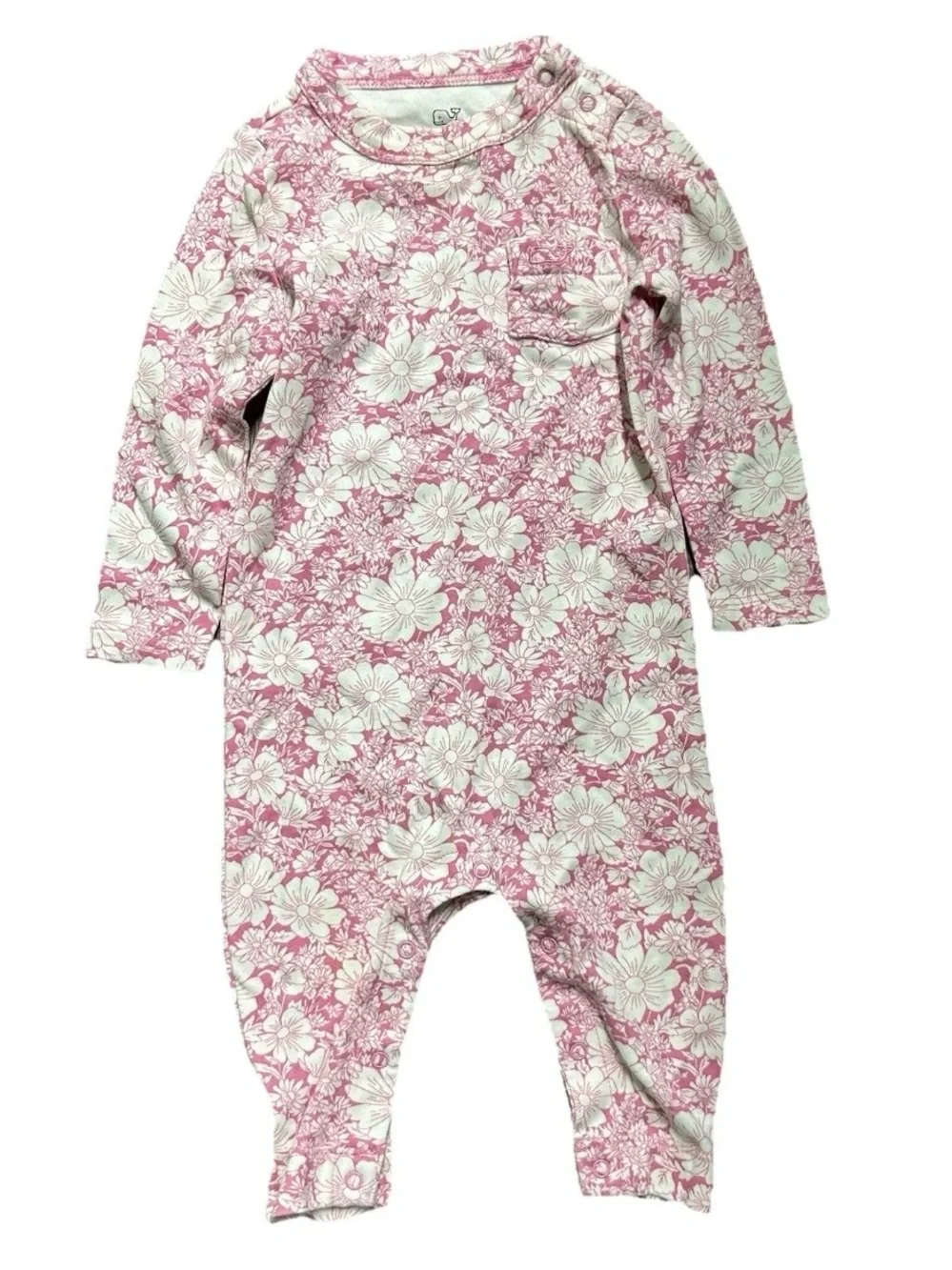 Baby Girl Vineyard Vines Pink White Floral Coverall One Piece Size 3-6 Months